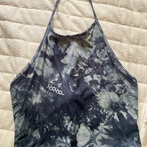 grey and black cropped halter top